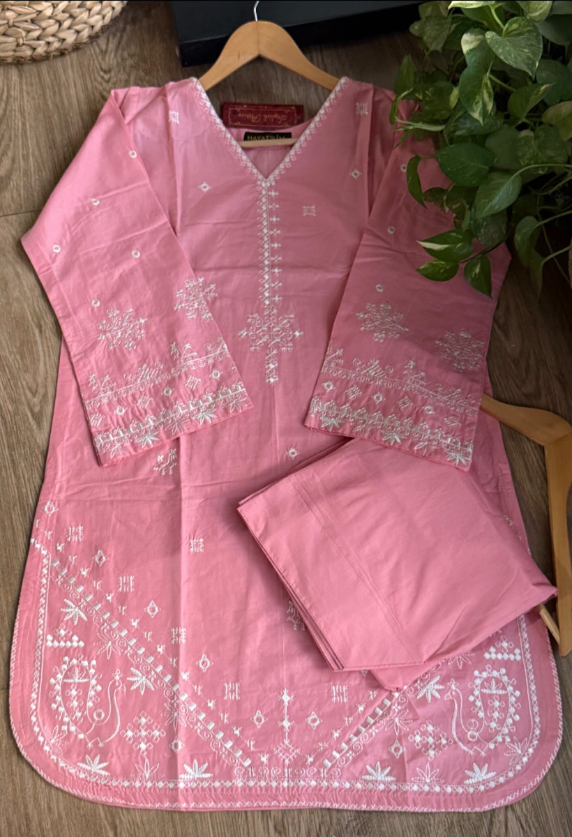 Pakistani Original Hayat's Cotton Embroidered Stitched 2Pcs_Pink