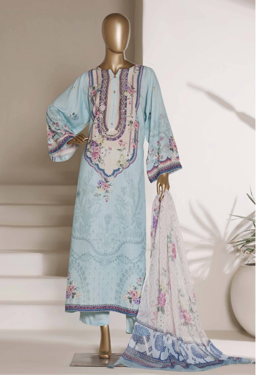 Pakistani Original Sadabahar Kaftaan 3Pcs_ Sky Blue 