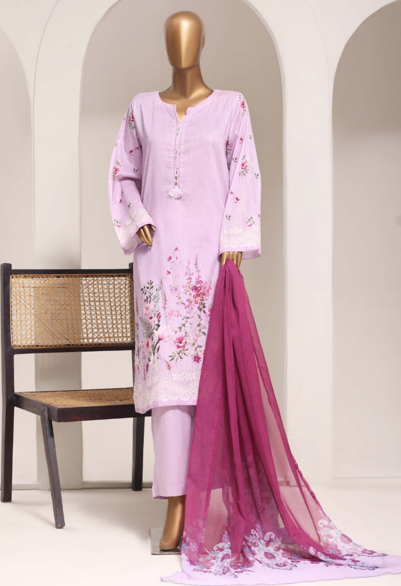 Pakistani Original Sadabahar Printed Lawn Stitched 3Pcs _ Light Purple 