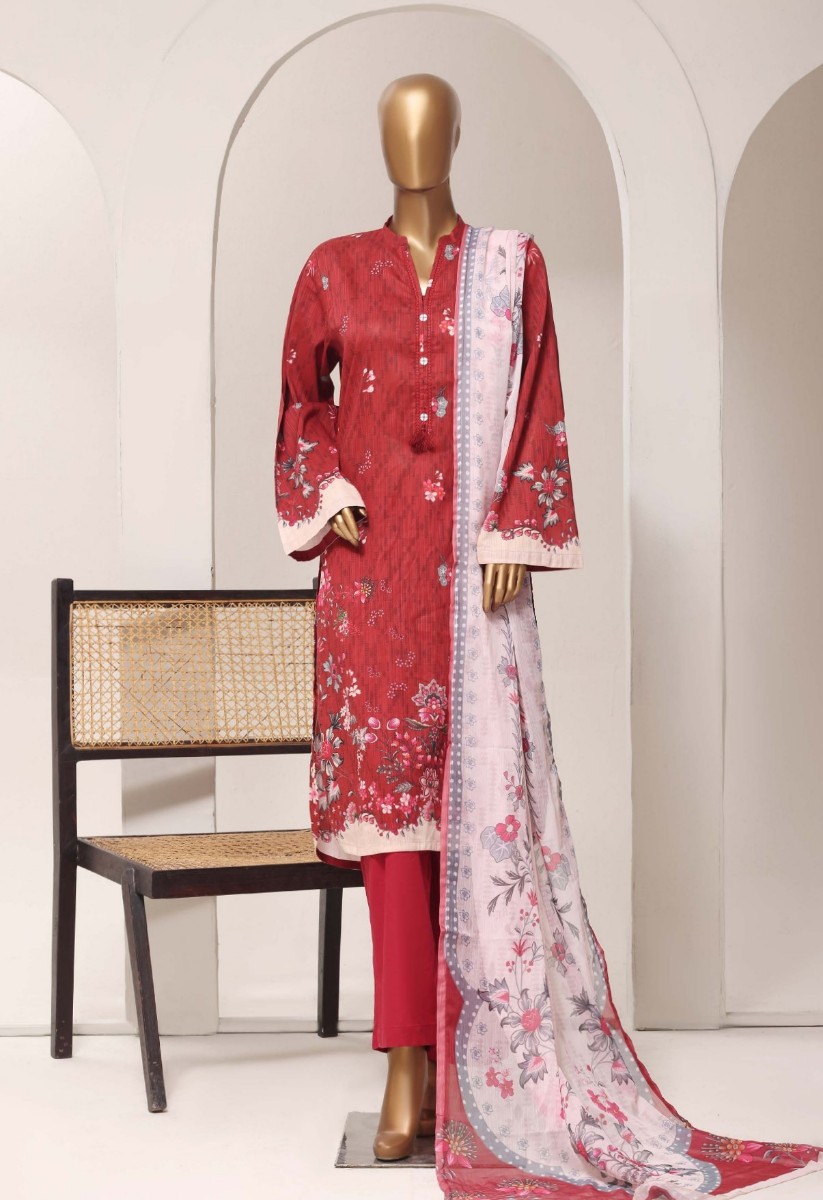 Pakistani Original Sadabahar Printed Lawn Stitched 3Pcs _ Maroon
