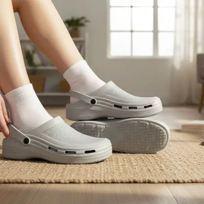 Light Gray Slip-On Clogs — Breathable Design with Adjustable Back Strap