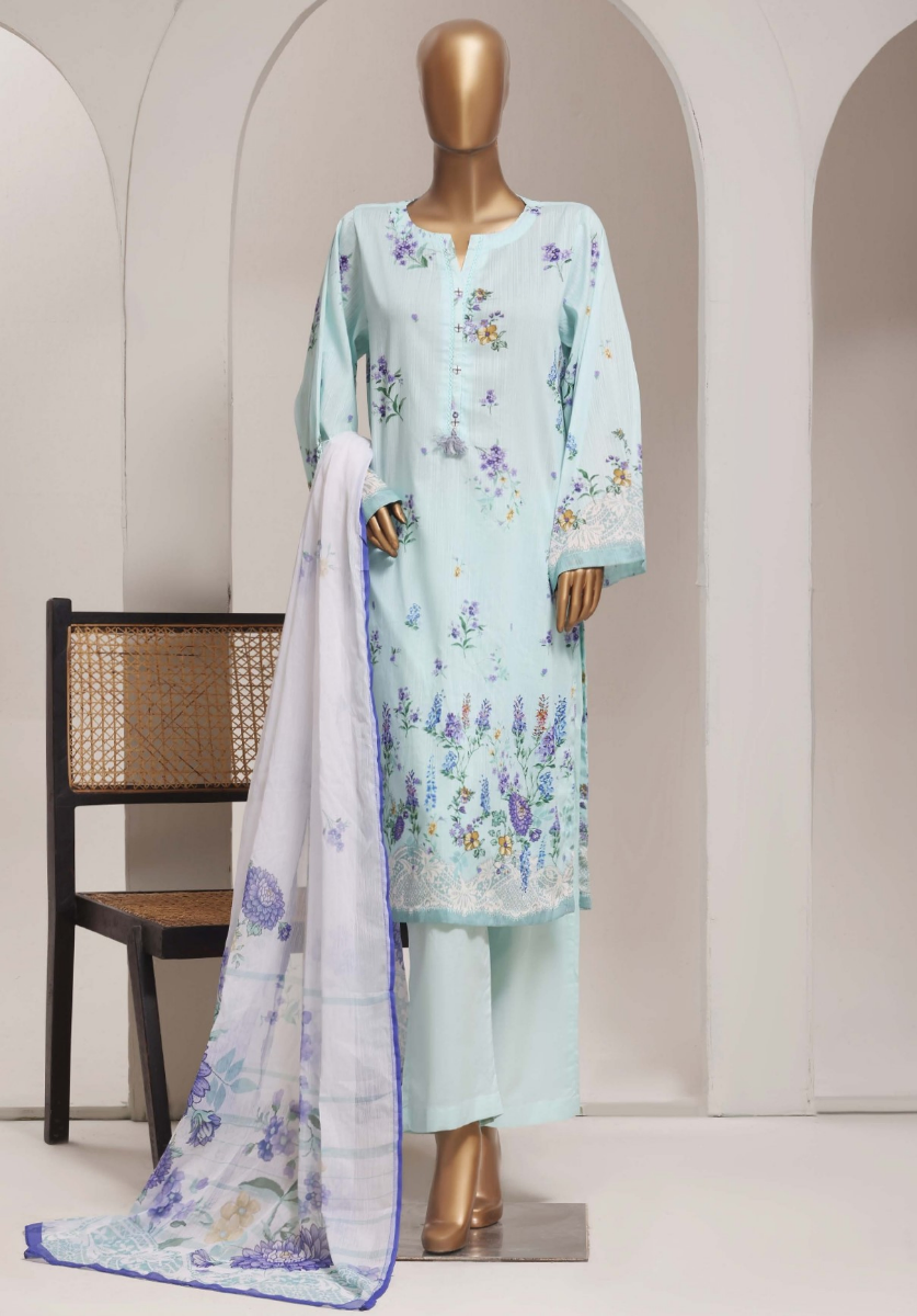 Pakistani Original Sadabahar Printed Lawn Stitched 3Pcs _ Sky Blue