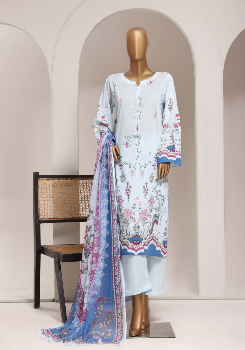 Pakistani Original Sadabahar Printed Lawn Stitched 3Pcs _ Sky Blue