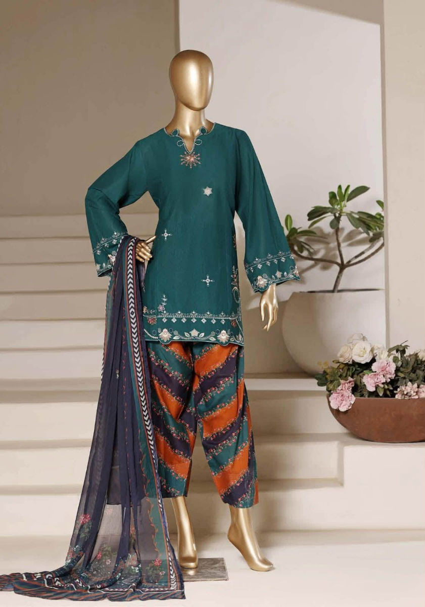 Pakistani Original Sadabahar Eclair Embroidered Lawn Stitched 3 Piece Suit _ Sea Green 