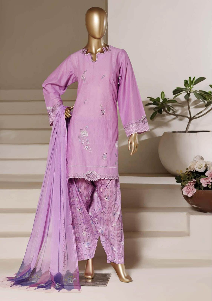 Pakistani Original Sadabahar Eclair Embroidered Lawn Stitched 3 Piece Suit _ Lavender 