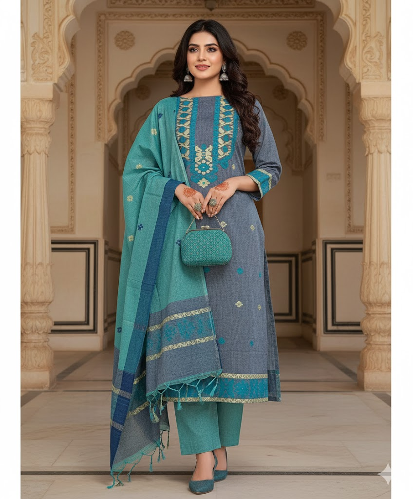 Jamdani Three Piece ( Unstitched ) D # 2