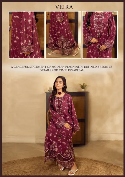 Pakistani Original Guzel new volume NYRA Printed Embroidery Lawn Kafta Stitched 2Pc _ Deep Purple 