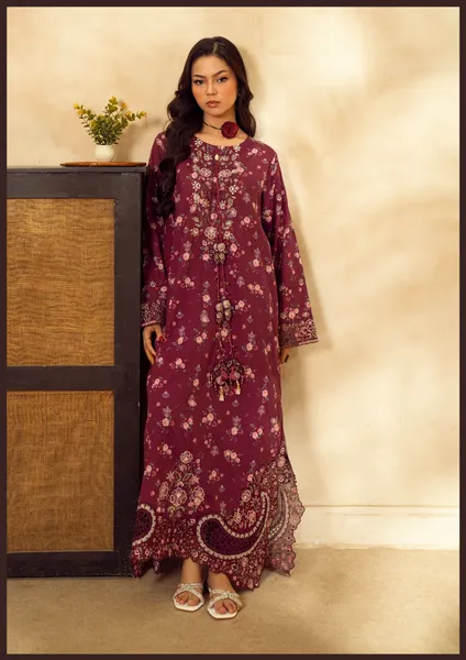 Pakistani Original Guzel new volume NYRA Printed Embroidery Lawn Kafta Stitched 2Pc _ Deep Purple 