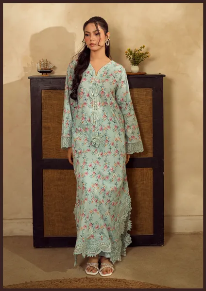Pakistani Original Guzel new volume NYRA Printed Embroidery Lawn Kafta Stitched 2Pc _ Sky Blue