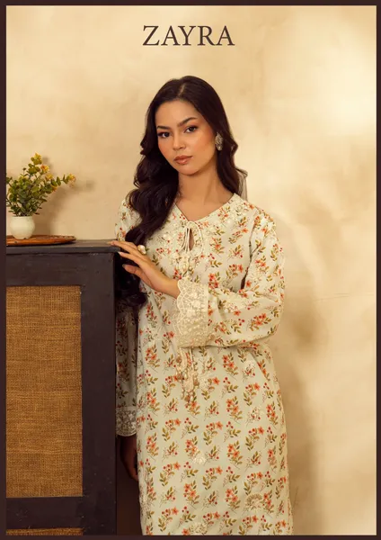 Pakistani Original Guzel new volume NYRA Printed Embroidery Lawn Kafta Stitched 2Pc _ Off White