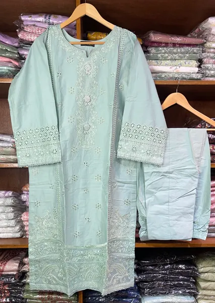 Pakistani Original Hayat's Cotton Embroidered Stitched 2Pcs _ Ligth Mint