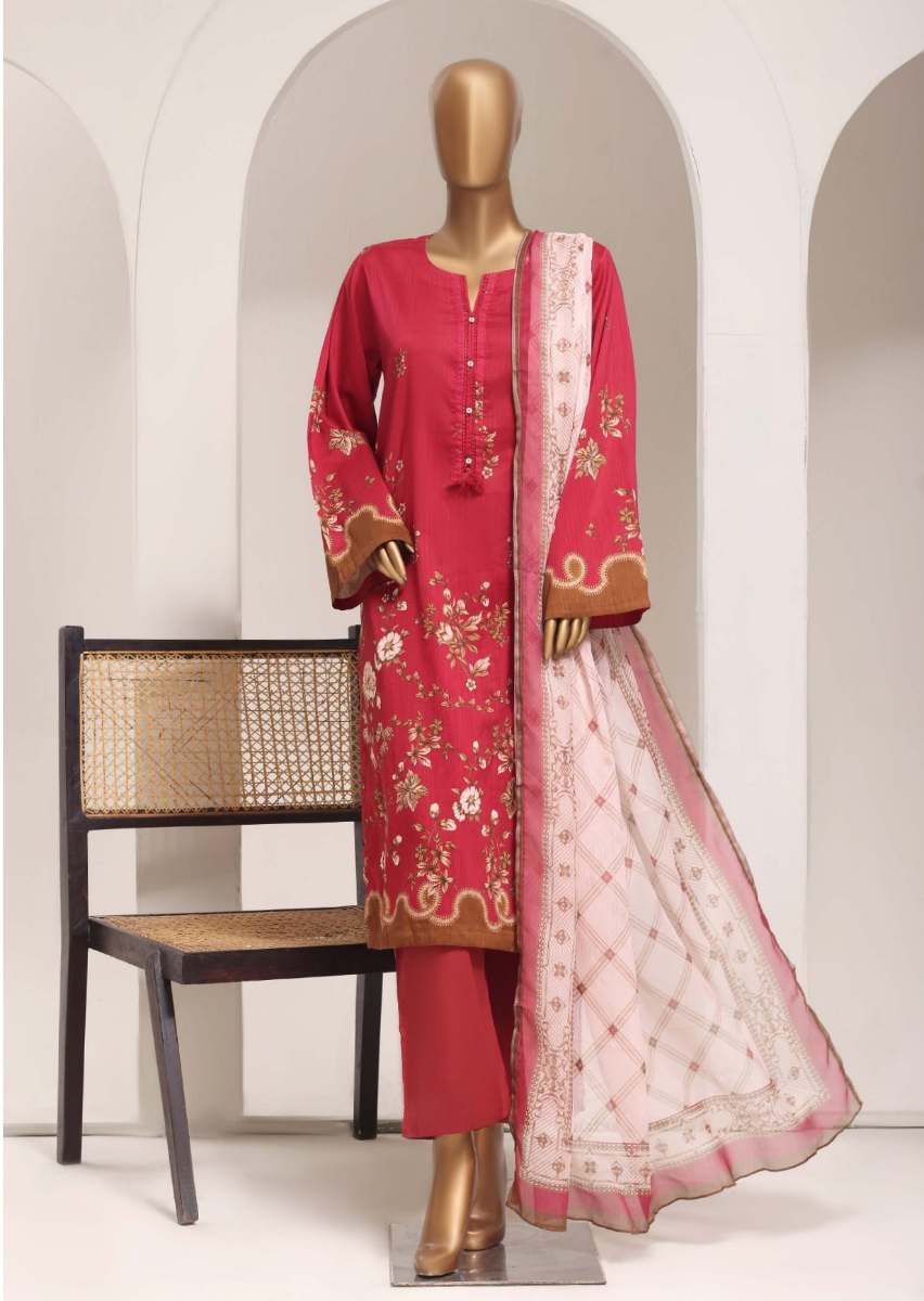 Pakistani Original Sadabahar Printed Lawn Stitched 3Pcs _ Maroon