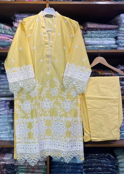 Pakistani Original Hayat's Cotton Embroidered Stitched 2Pcs _ Yellow