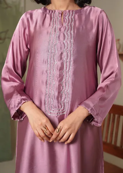 Pakistani Lasercut Silk Stitched 3Pcs_ Mauve  Pink