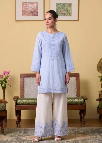 Pakistani Original Sahibas Lawn Stitched 2Pcs _ Honey Sky-blue