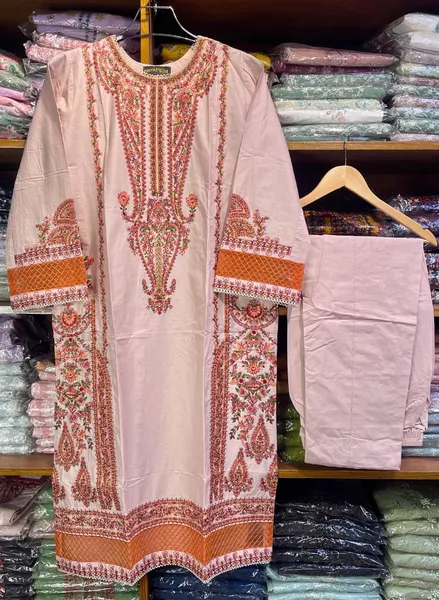 Pakistani Original Hayat's Cotton Embroidered Stitched 2Pcs _ Beige