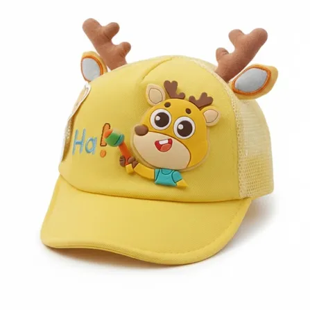 Sunny Deer 3D Cartoon Baby Cap – Yellow (1–4 Years)