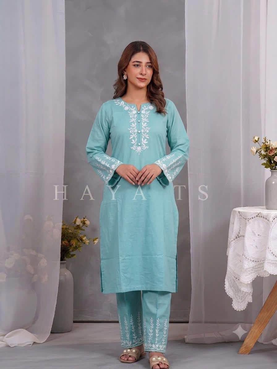 Pakistani Original Hayat's Cotton Embroidered Stitched 2Pcs _ Mint