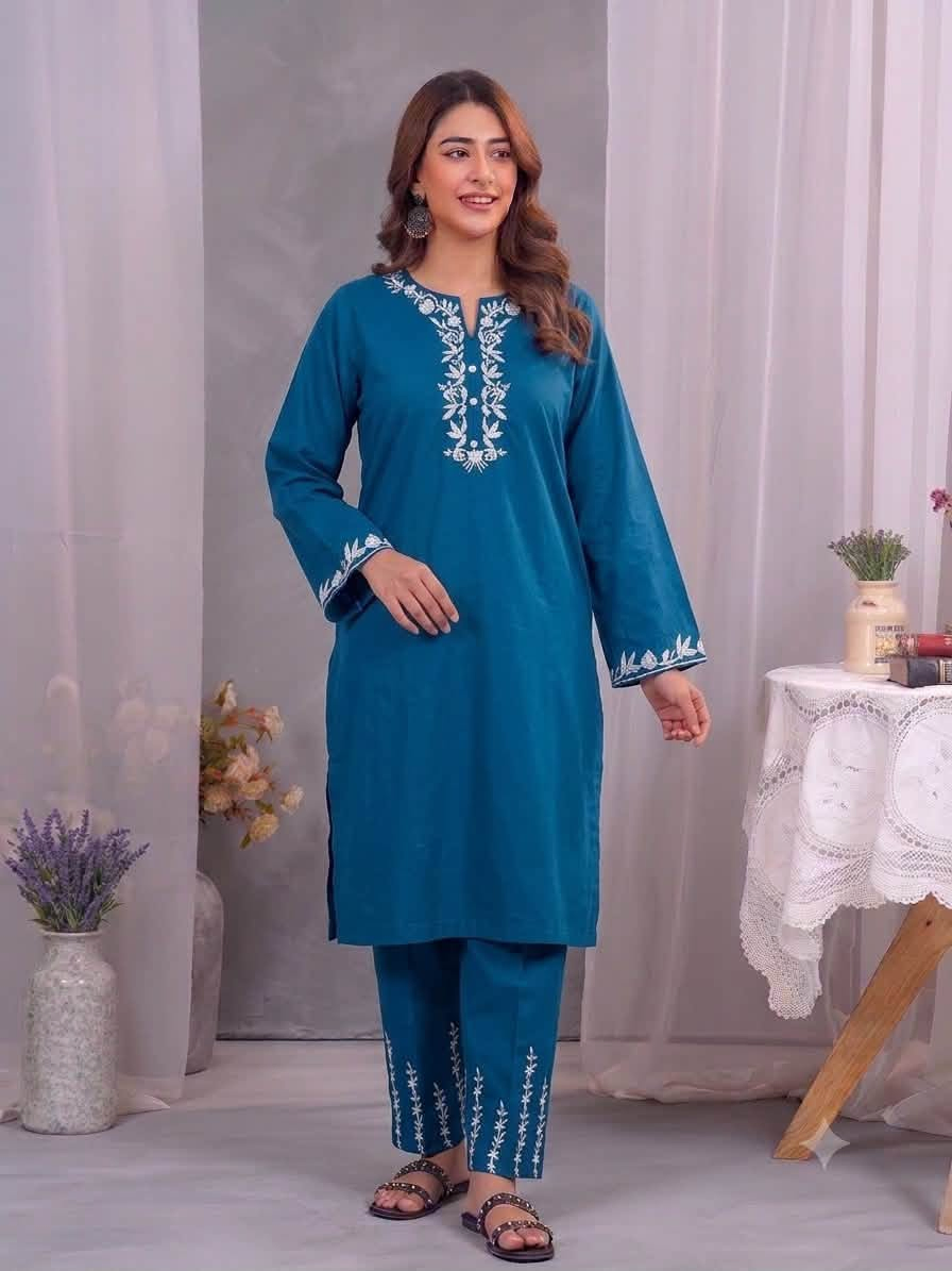 Pakistani Original Hayat's Cotton Embroidered Stitched 2Pcs _Navy Blu