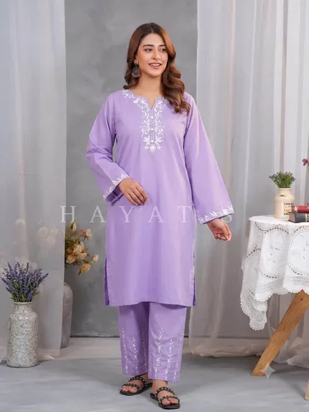 Pakistani Original Hayat's Cotton Embroidered Stitched 2Pcs _ Purple