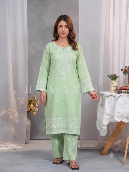 Pakistani Original Hayat's Cotton Embroidered Stitched 2Pcs _ Mint 
