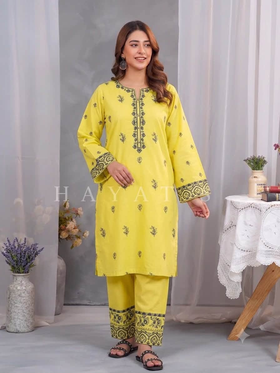 Pakistani Original Hayat's Cotton Embroidered Stitched 2Pcs _ Yellow
