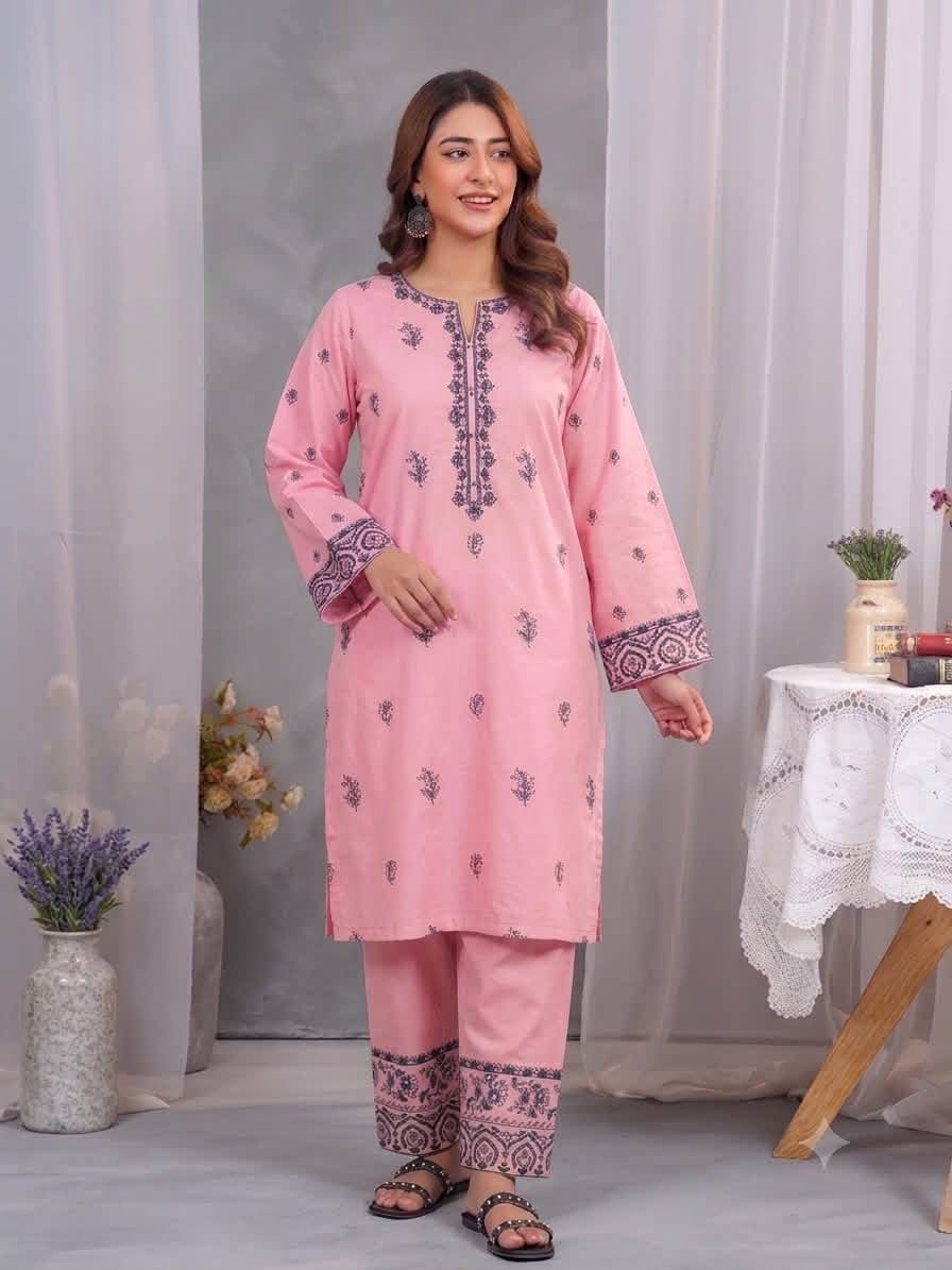 Pakistani Original Hayat's Cotton Embroidered Stitched 2Pcs _Pink_