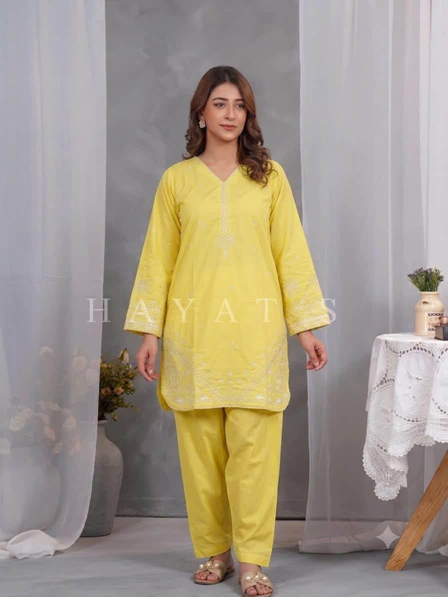 Pakistani Original Hayat's Cotton Embroidered Stitched 2Pc_Yellow