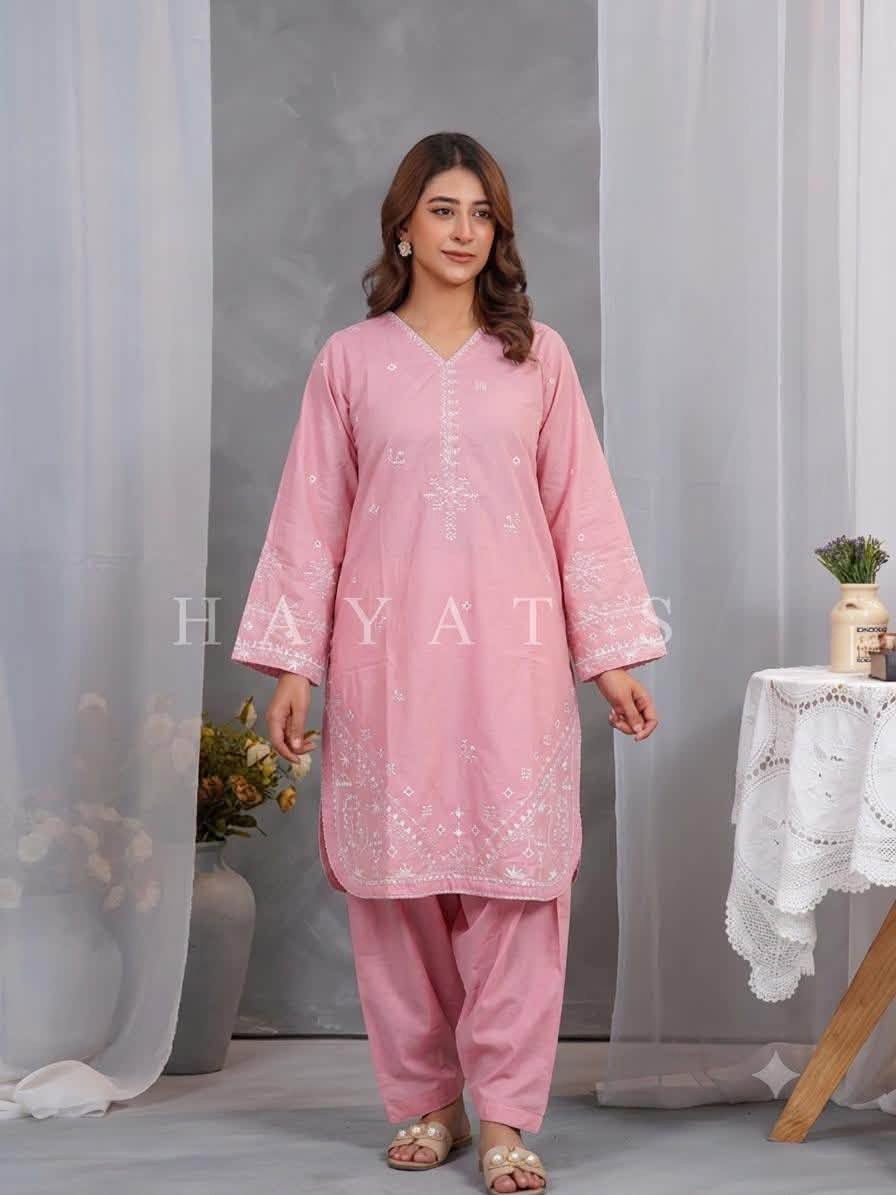 Pakistani Original Hayat's Cotton Embroidered Stitched 2Pcs_Pink