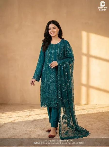 Premium White Gold Ensemble with 3D & Purl Work