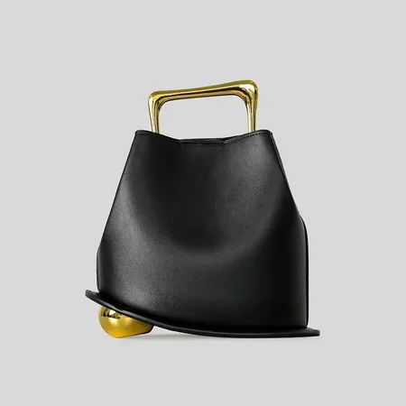 Sculptural Metallic-Handle Leather Tote Collection