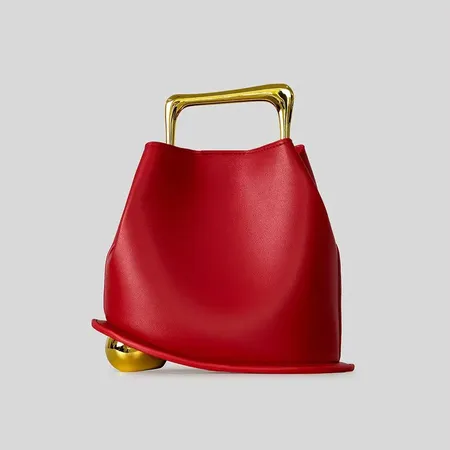 Sculptural Metallic-Handle Leather Tote Collection