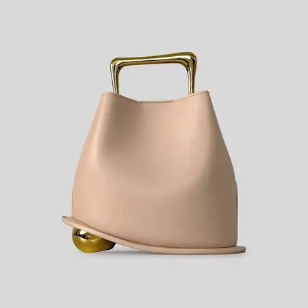 Sculptural Metallic-Handle Leather Tote Collection