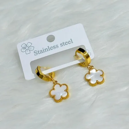 Stainless Steel Five Leaf Clover Pendant Earring