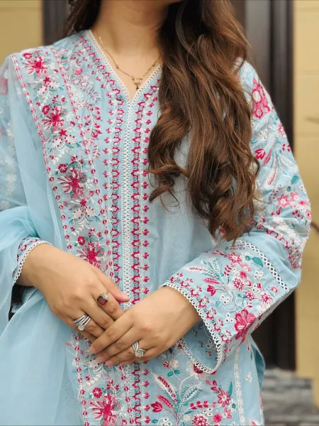 Original Pakistani Ayesha B Official Cotton 3Pcs _ Powder Blue