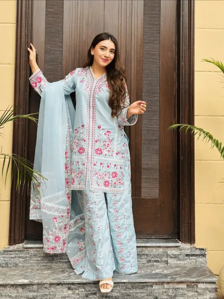 Original Pakistani Ayesha B Official Cotton 3Pcs _ Powder Blue
