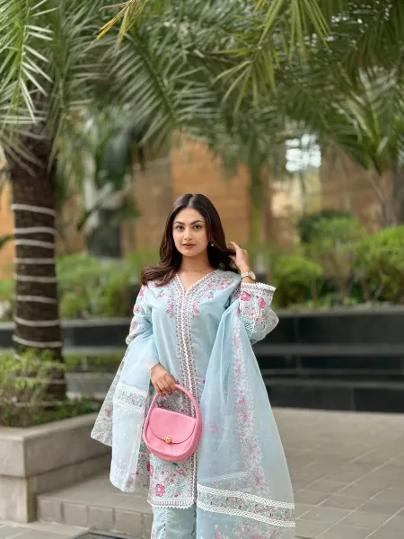 Original Pakistani Ayesha B Official Cotton 3Pcs _ Powder Blue