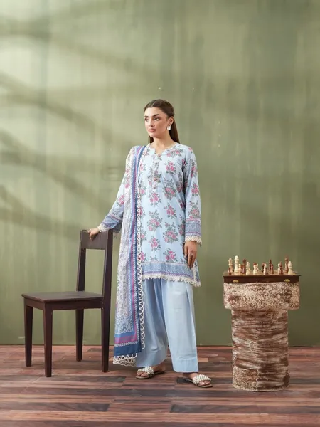 Original Pakistani Mausummery Premium Lawn Stitched 3Pcs _ Ligth Lavender