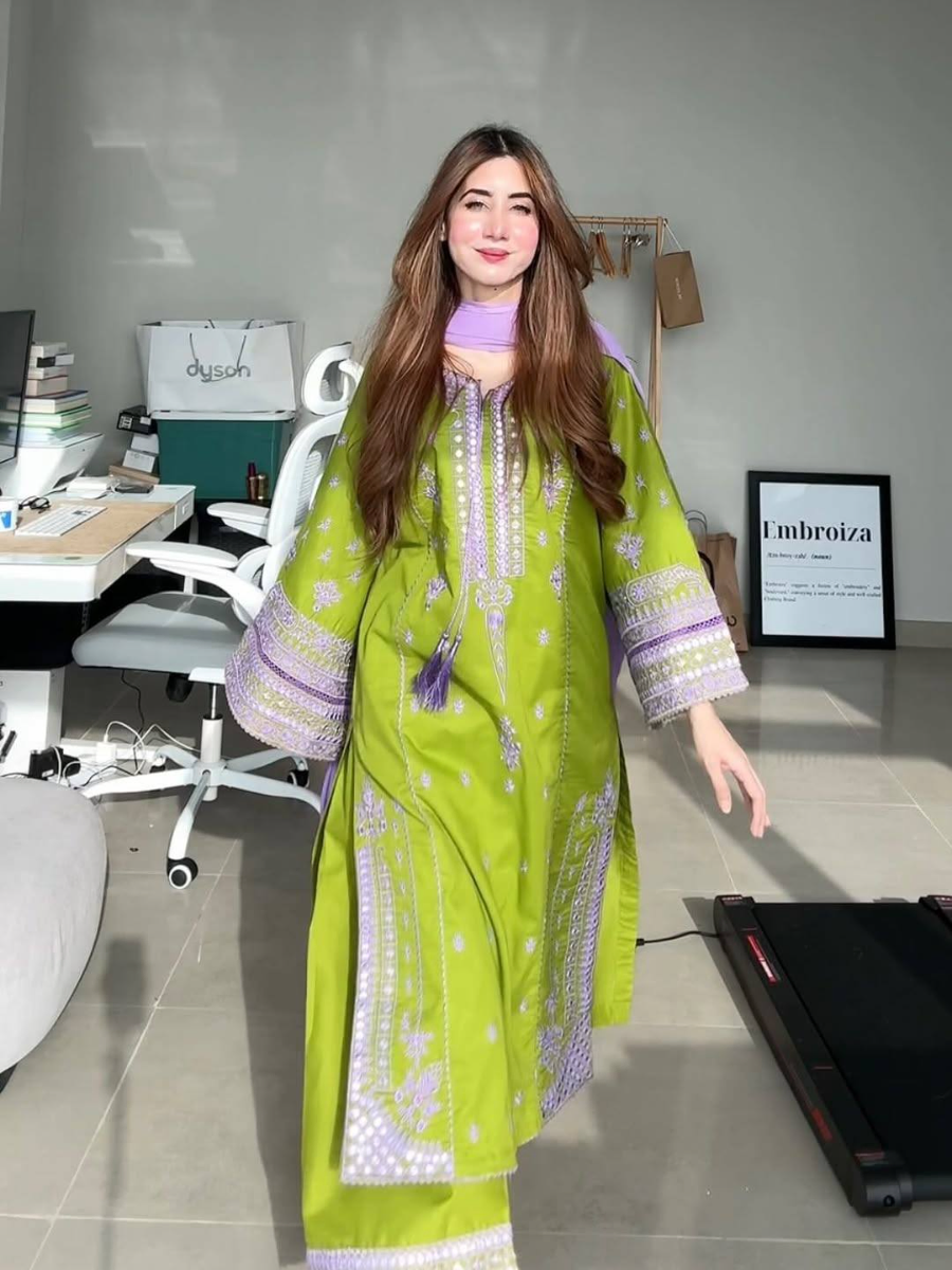 Pakistani Original Cotton Stitched 2Pc(Kamiz & pant) By Embrozia _ Olive