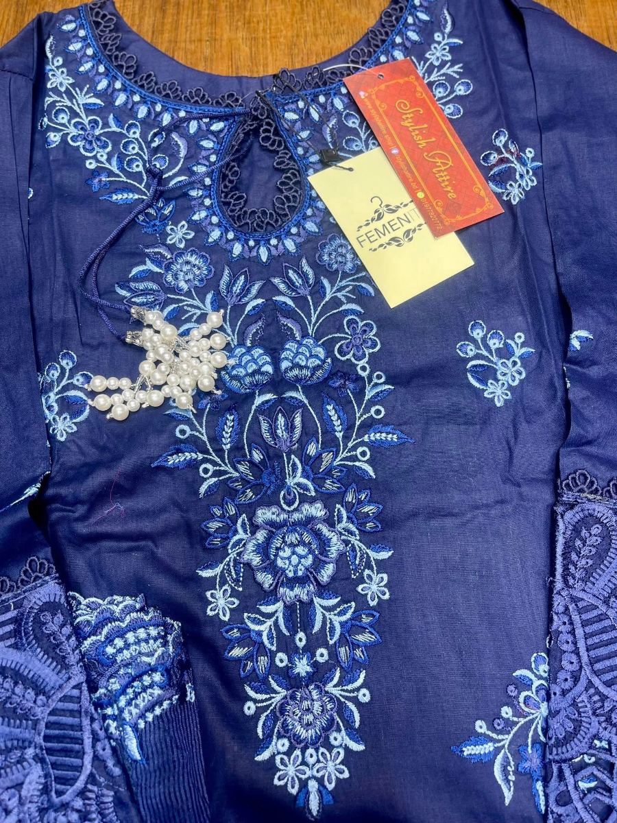 Pakistani Original  Cotton Stitched 3Pc by Femenite _ Blue 
