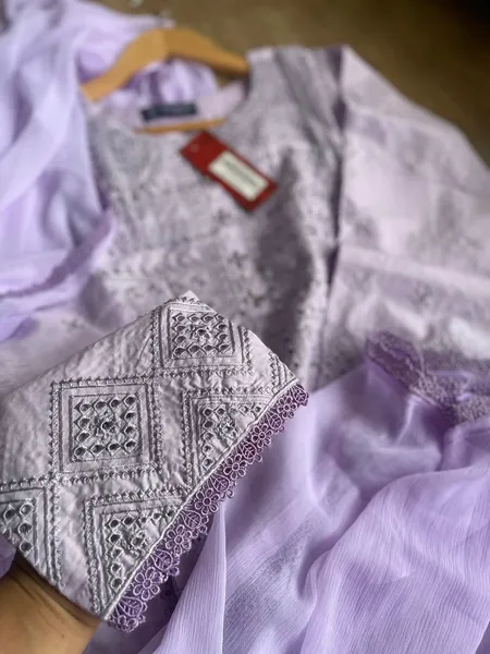 Pakistani Original Hayat’s Embroidered Stitched Cotton 3Pcs _ Lavender 