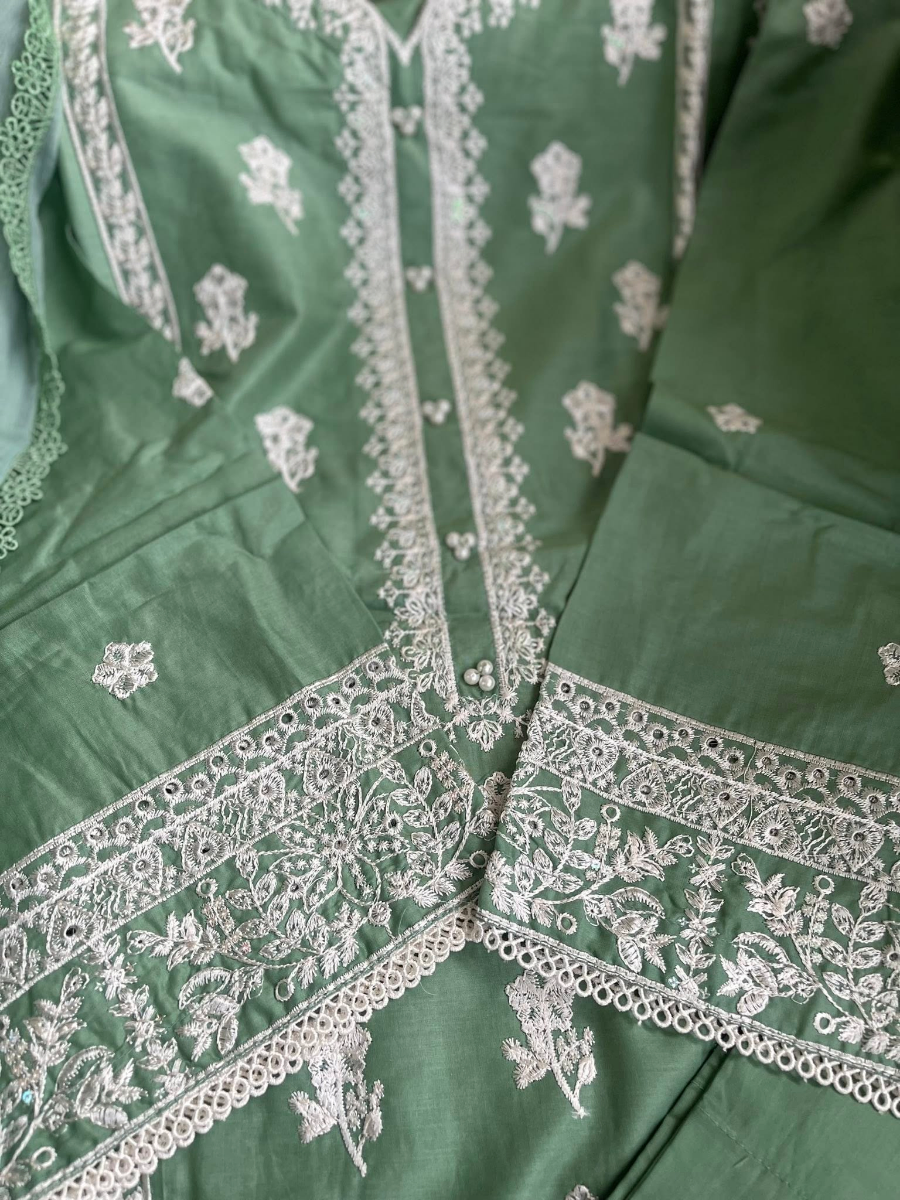 Pakistani Original Hayat’s Embroidered Stitched Cotton 3Pcs _ Light Green 