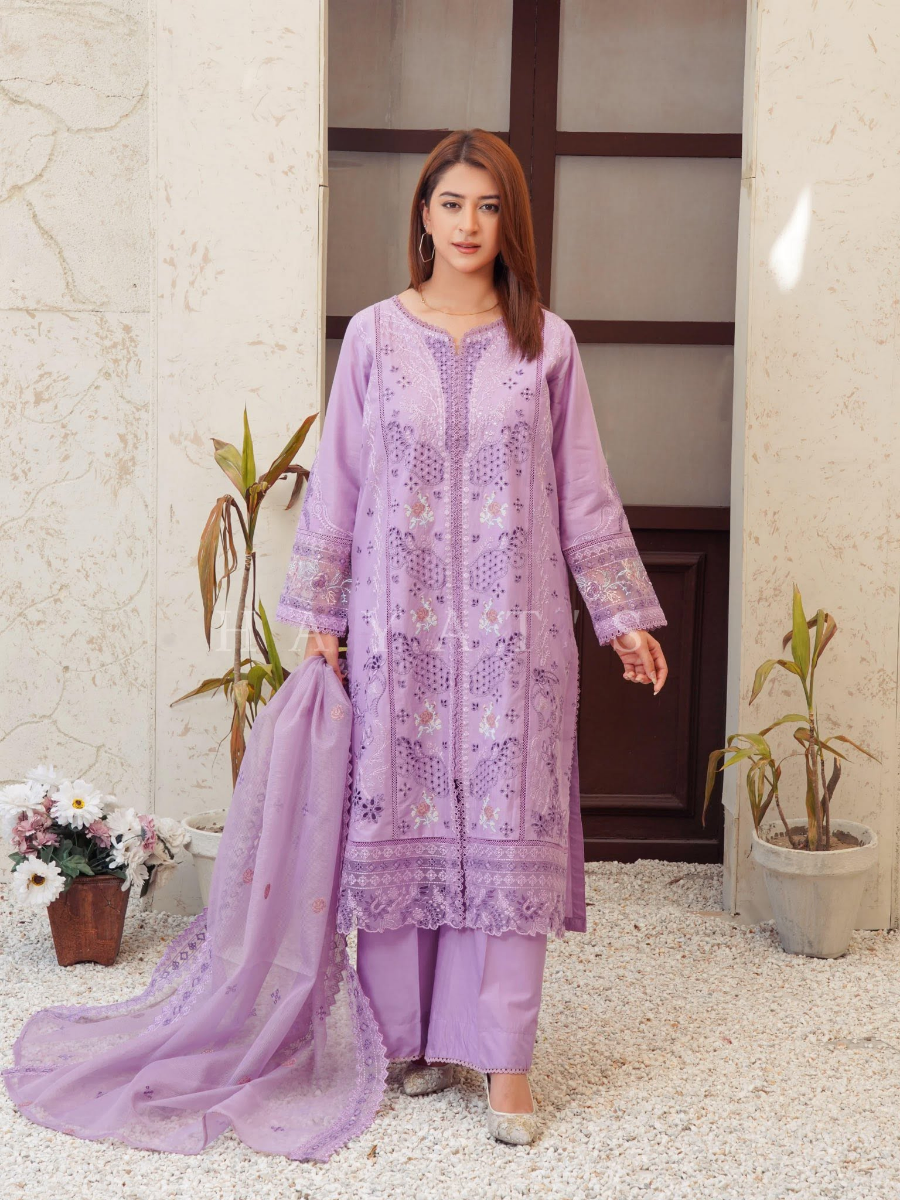 Pakistani Original Hayat’s Luxury Cotton Stitched 3Pcs _ Purple 