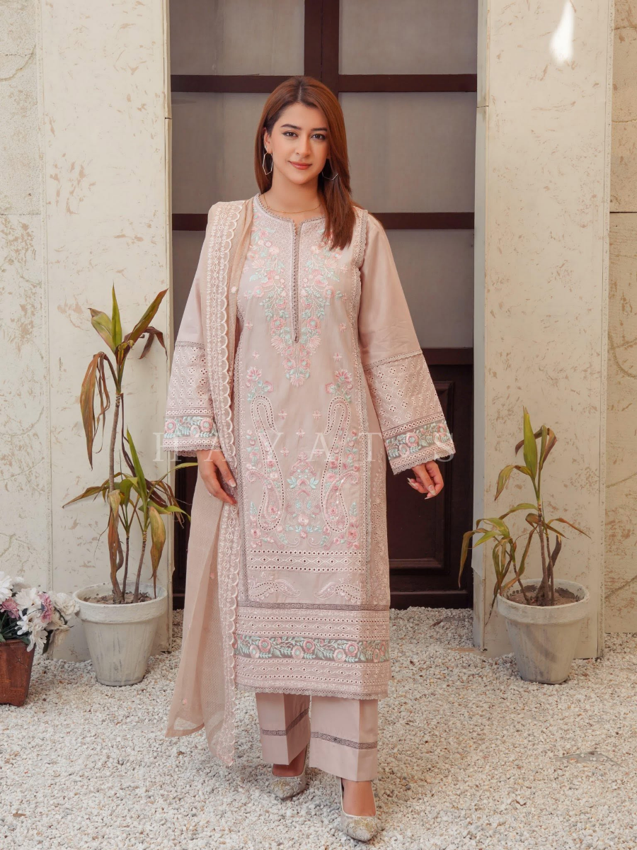 Pakistani Original Hayat’s Luxury Cotton Stitched 3Pcs _ Light Pink 