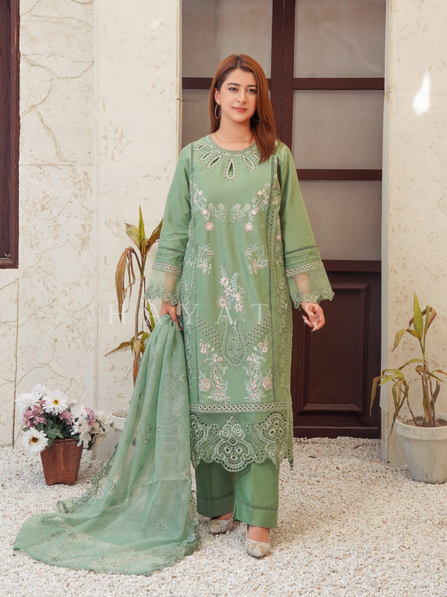Pakistani Original Hayat’s Luxury Cotton Stitched 3Pcs _ Green 