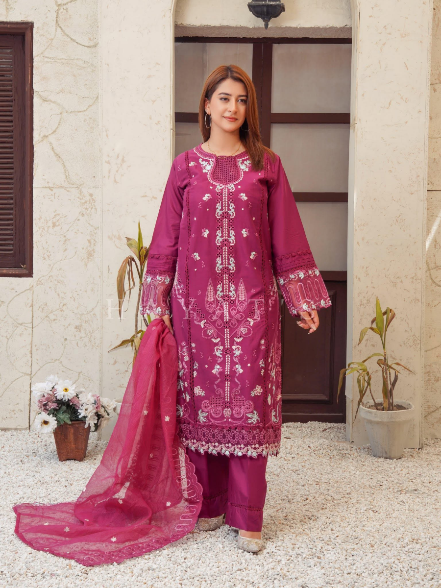 Pakistani Original Hayat’s Luxury Cotton Stitched 3Pcs _ Deep Purple