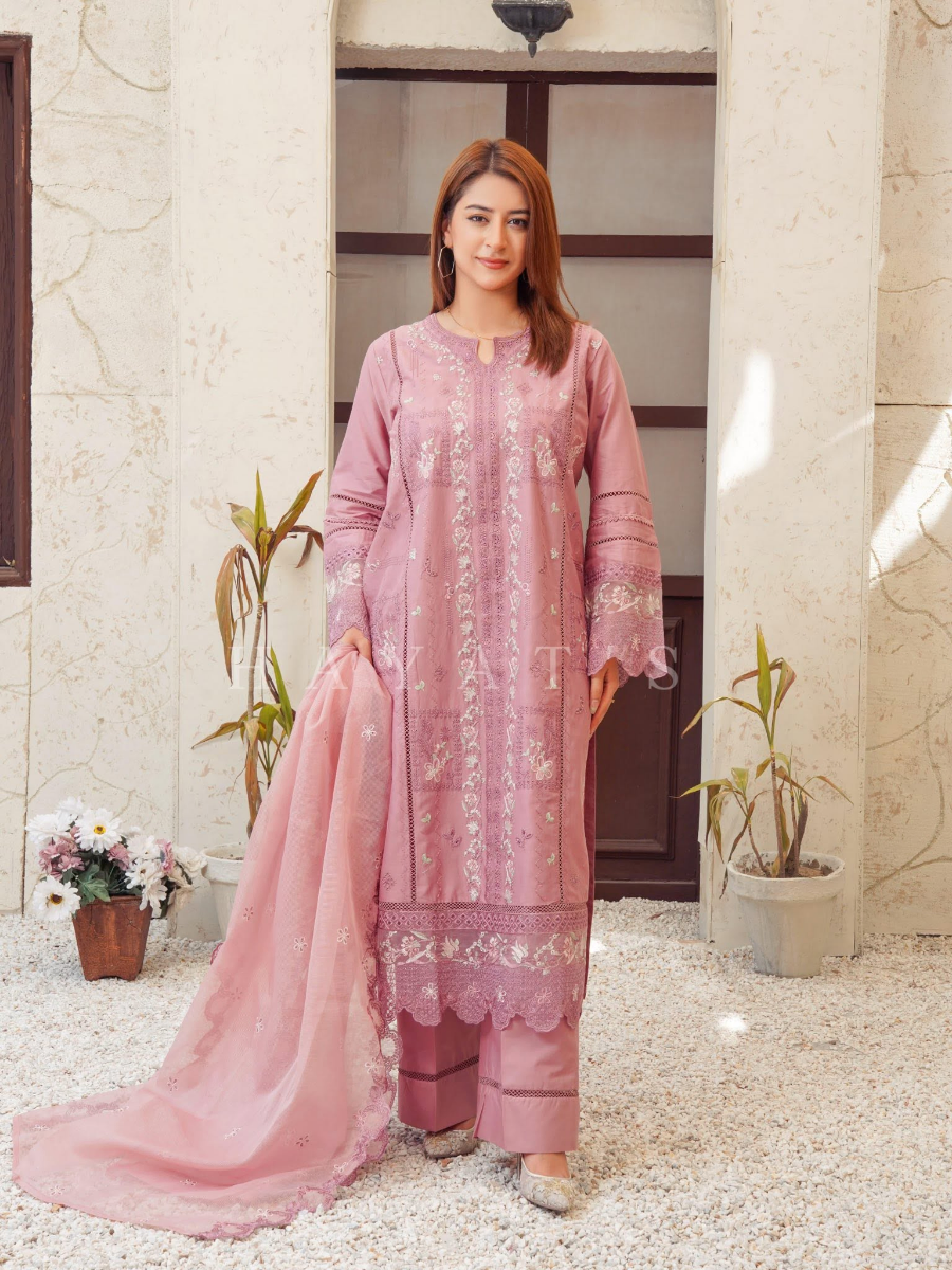 Pakistani Original Hayat’s Luxury Cotton Stitched 3Pcs _ Mauve