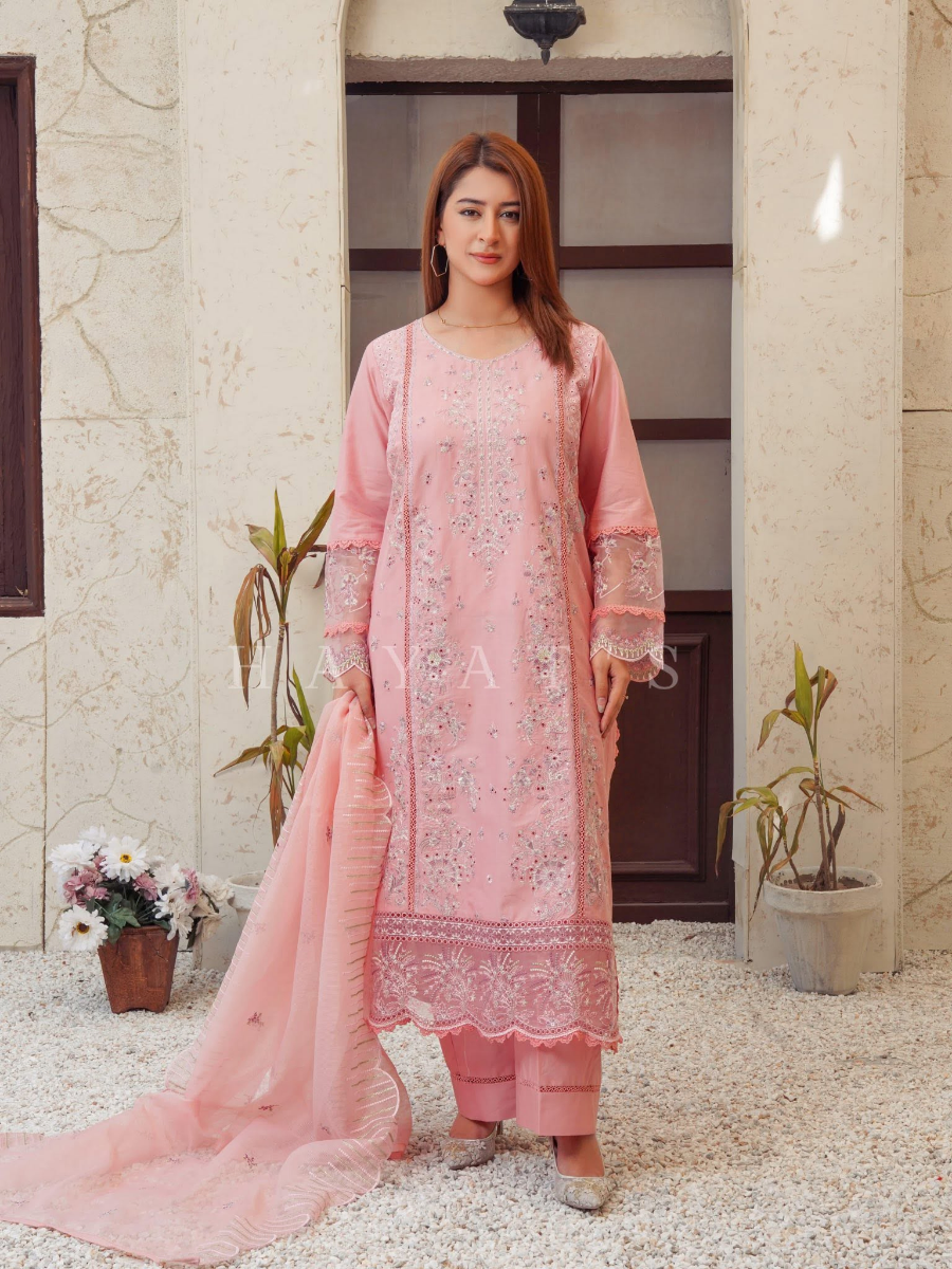 Pakistani Original Hayat’s Luxury Cotton Stitched 3Pcs _ Pink