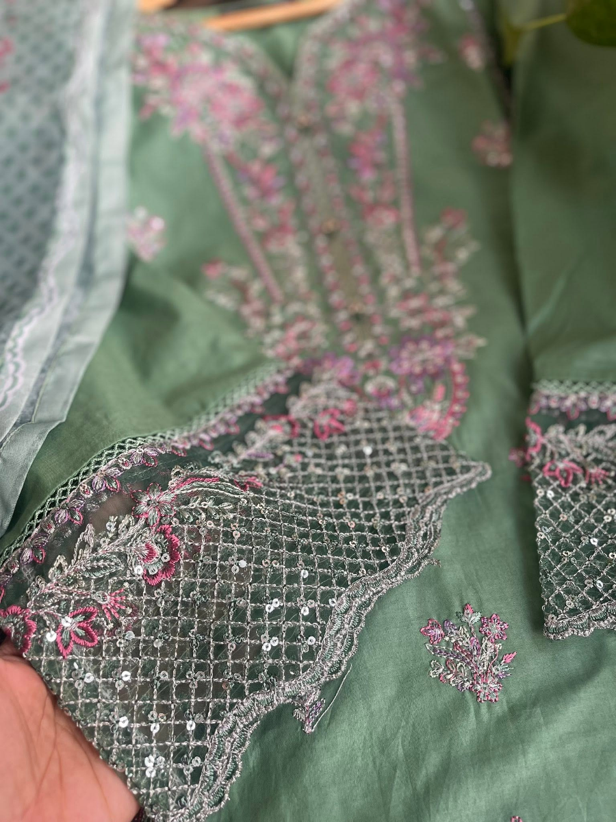 Pakistani Original Hayat’s Sister Brand Bin Ishaq Stitched Cotton 3Pcs Collection _  Green 