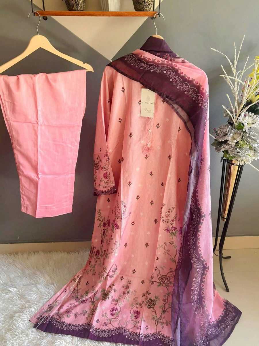 Pakistani Original Sadabahar Kaftaan 3Pcs_ Pink